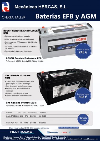 Oferta baterías EFB y AGM