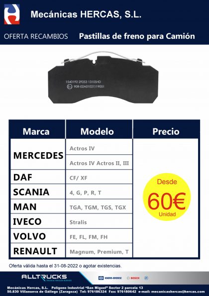 Oferta pastillas de freno para camión