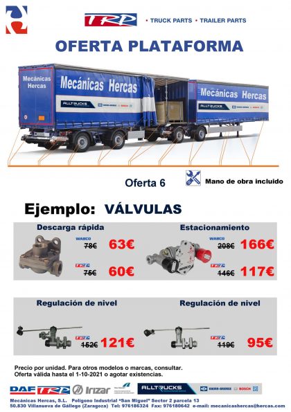 Promoción válvulas neumáticas camión y remolque