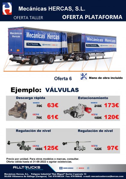 Promoción válvulas neumáticas camión y remolque